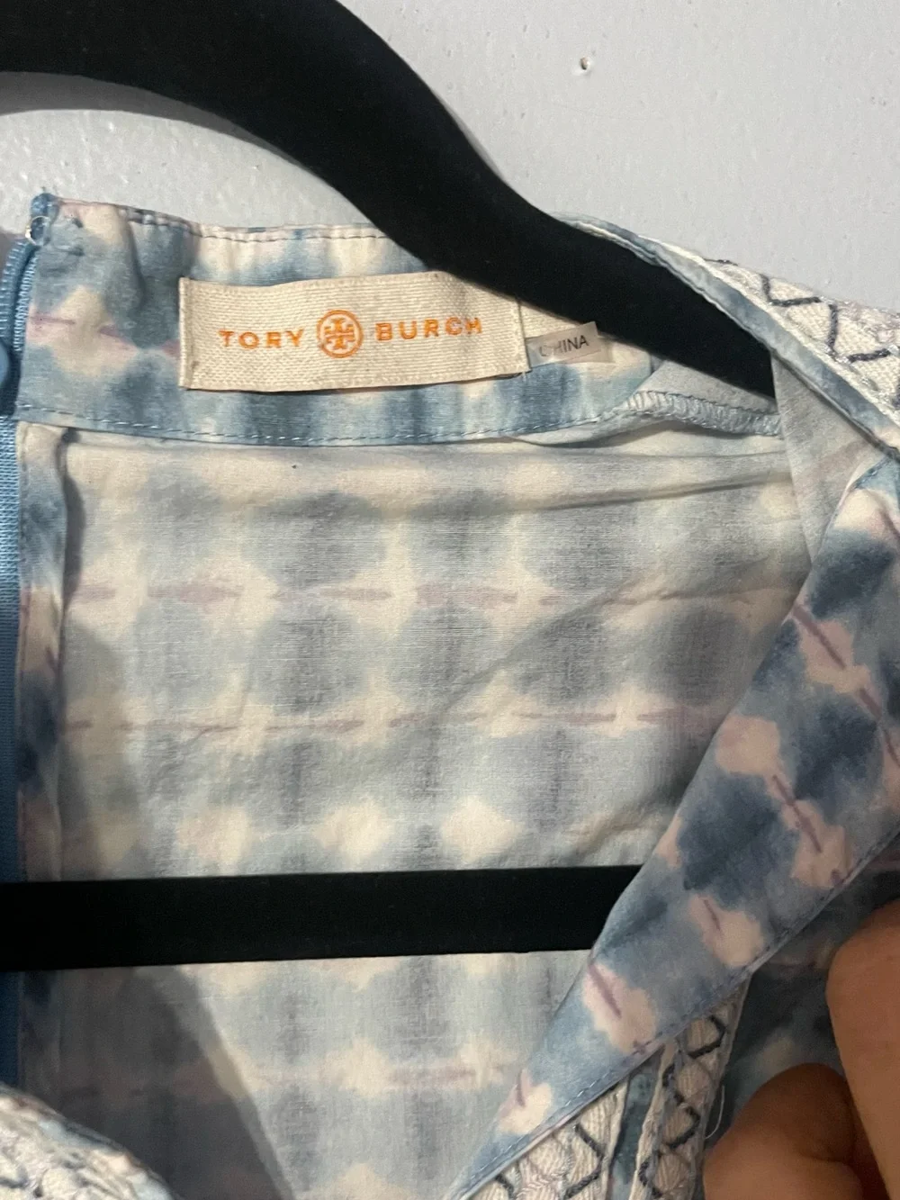 Tory Burch Light Blue and White Tie-Dye Tunic